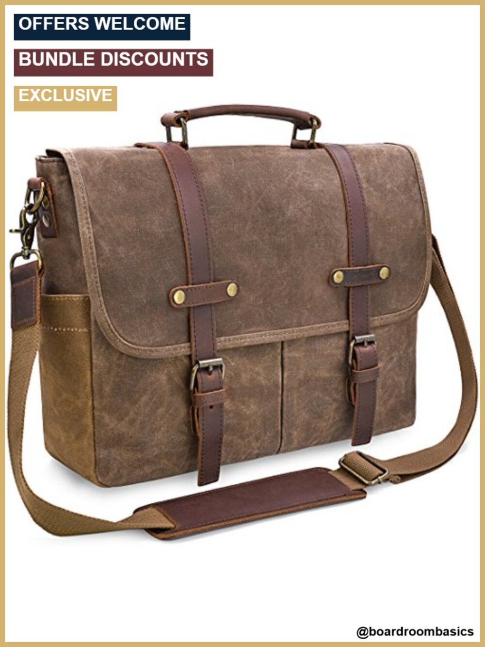 Waterproof Waxed Canvas Leather Messenger Bag 15.6" Laptop Briefcase